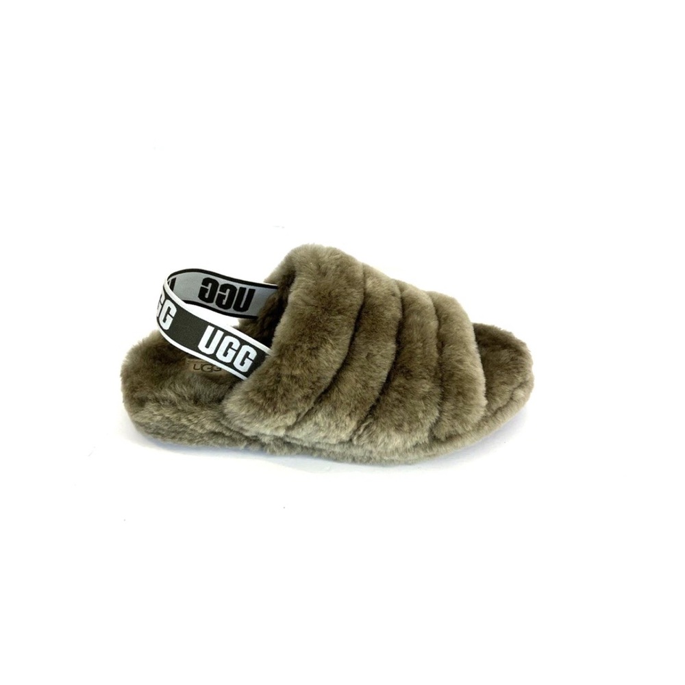 NEW UGG Fluff Yeah ‘Burnt Olive’ Fluffy Sheepskin Sandals Slides Women Size 8